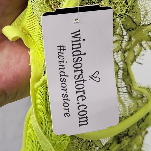 NWT Windsor Neon Yellow c7 Black Lace Thong Bodysuit Women's XL - Picture 8 of 9